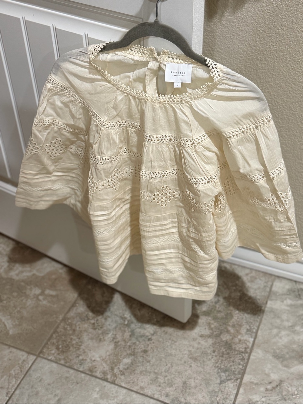 sundays Cream Eyelet Peasant Blouse